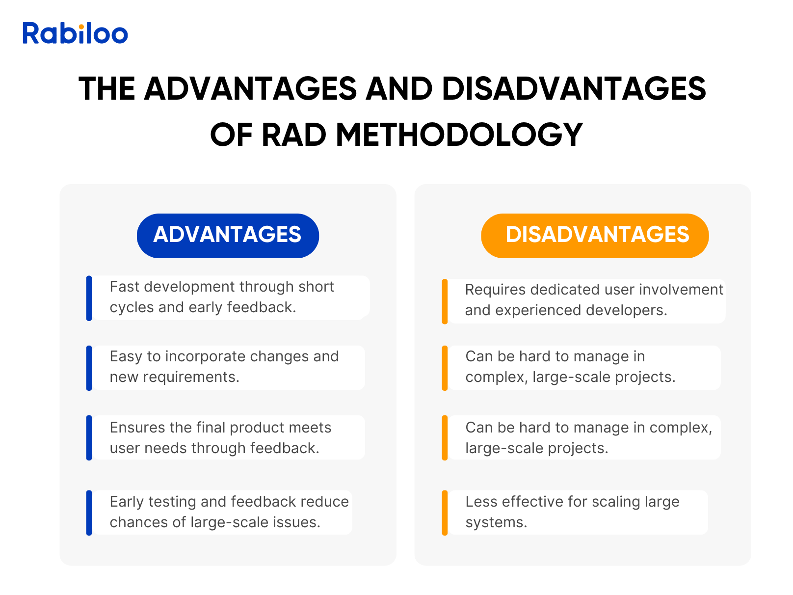The advantages and disadvantages of RAD methodology