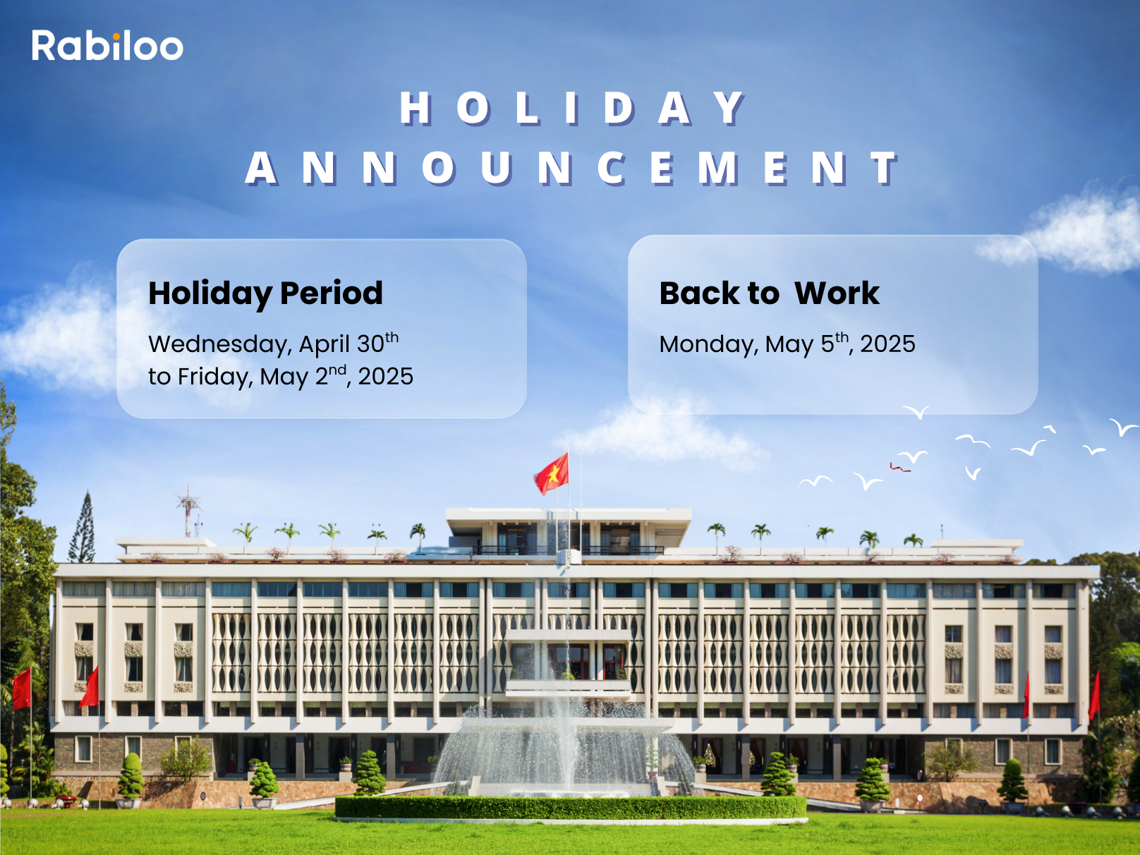 Official Holiday Schedule for Vietnam National Reunification Day and Labour Day 2025

